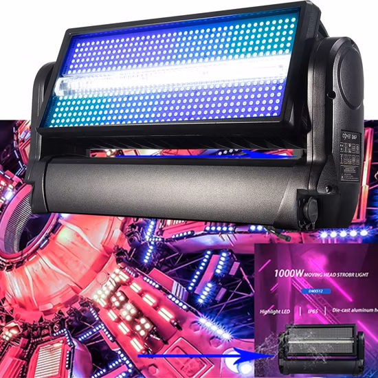 Éclairage de scène étanche, équipement de projet extérieur, lumière stroboscopique à tête mobile 1000W